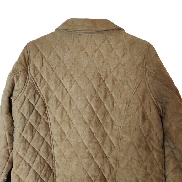 Bridge Hampton Isaac Mizrahi Faux Suede Quilted Barn Coat Medium Tan Western - Picture 8 of 14